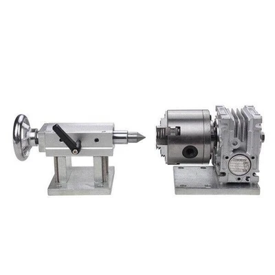 CNC Engraving Router Rotary A 4th Axis Gearbox 4 Jaw 80mm Chuck Manual Tailstock - Image 1 of 4