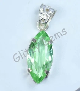 30.45 Ct Natural Green Sapphire Marquise 925 Sterling Silver Pendant Certified - Picture 1 of 9