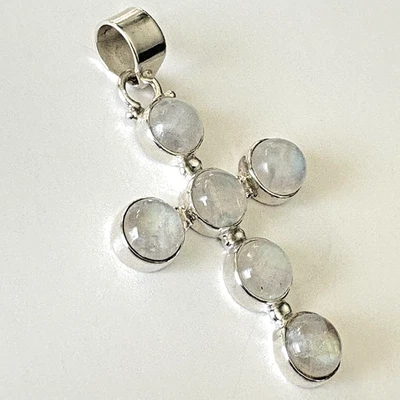 Moonstone Gemstone Cross Pendant 925 Sterling Silver Jewelry for Necklace - Image 1 of 4