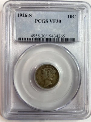 1926 S Mercury Dime PCGS VF30 Nice Original Coin Semi-Key Date Rare - Image 1 of 4