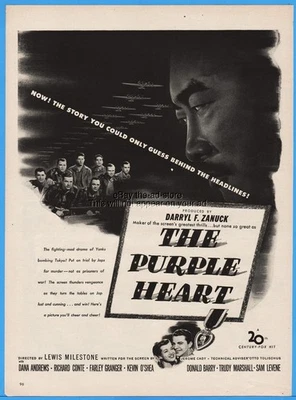 Anuncio promocional de la película The Purple Heart 1944 de Dana Andrews Richard Conte Farley Granger Foto 1 de 2
