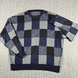 Vtg Roundtree Yorke Sweater Men XL Blue Geometric Grandpa USA Made Boxy Fit - Picture 1 of 8