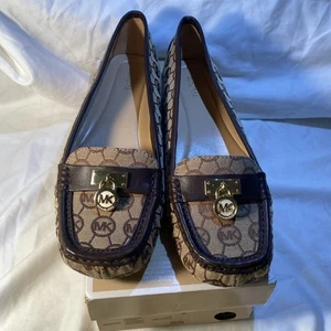 Michael Kors MK Women's Hamilton Loafer Logo Textile & Leather Size 10 New - Picture 1 of 13
