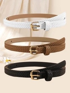 3pc Braided Skinny Belt Set - Black, Brown, White Bundle - Picture 1 of 2