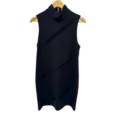Alice + Olivia Black Sleeveless Mock Neck Asymmetrical Seam Dress Size L - Image 1 of 4