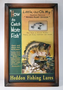 Vintage Style HEDDON FISHING LURES Framed 3D Bass Spook Picture Sign RARE! - Picture 1 of 14