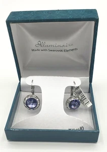 Illuminaire Silver Plated W/ Tanzanite Swarovski Crystal Dangle Round Earrings - Picture 1 of 7