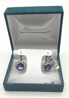 Pendientes redondos colgantes Illuminaire enchapados en plata con cristal de Swarovski de tanzanita Foto 1 de 4