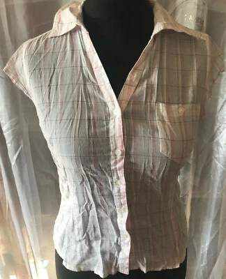 H&M Elegantes Dulzura Blusa Mujer Talla 38 Colorido Rosa Blanco Braun Fino Rayas - Imagen 1 de 4