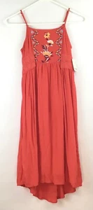Mudd Girls / Coral Spaghetti Strap Midi Dress / Embroidered Smock / Size S 7/8 - Picture 1 of 4