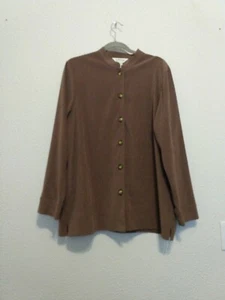 Camisa chaqueta chaqueta chaqueta de gamuza sintética con botones de carrera marrón Orvis para mujer talla 18 - Imagen 1 de 6