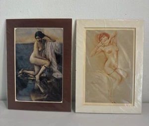 Sensual Framed Postcards Young Ladies Scantily Clad Pose Vintage & Rare  7" x 5" - Picture 1 of 16