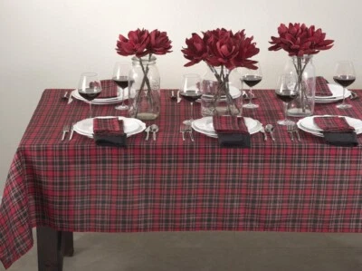 Classic Red and Black Tartan Plaid Rectangular Tablecloth – 3 Sizes Available - Image 1 of 3