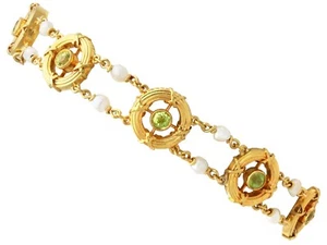 1.35ct Peridot, Natural Pearl and 15ct Yellow Gold Bracelet Antique Circa 1900 - Picture 1 of 12