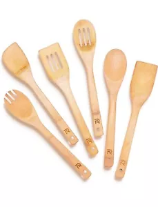 Riveira Bamboo Wooden Spoons for Cooking - 6-Piece Kitchen Utensil Set - Picture 1 of 8