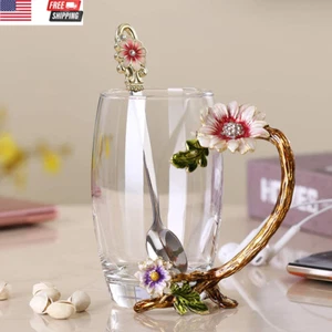 Glass Coffee Enamels Mug Best Birthday Gifts for Mom Sunflower Lead-Free Glass C - Picture 1 of 7
