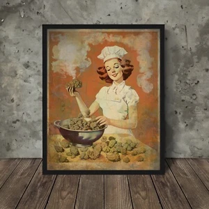 Retro CANNABIS CHEF Wall Art, Vintage Stoner Kitchen Decor, Pothead Cook Poster - Picture 1 of 17