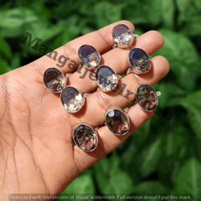 Elegant Smokey Topaz Gemstone 5PCS Rings Lot 925 Silver Plated Wholesale Jewelry - Image 1 of 4