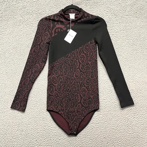 Wolford Bodysuit Womens S Burgundy Poison Dart Geometric Long Sleeve Designer - Picture 1 of 8