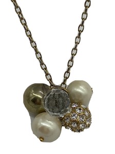 J. Crew Crystal Silver Gold Tone Cluster CHAIN BEAD Statement Long Necklace