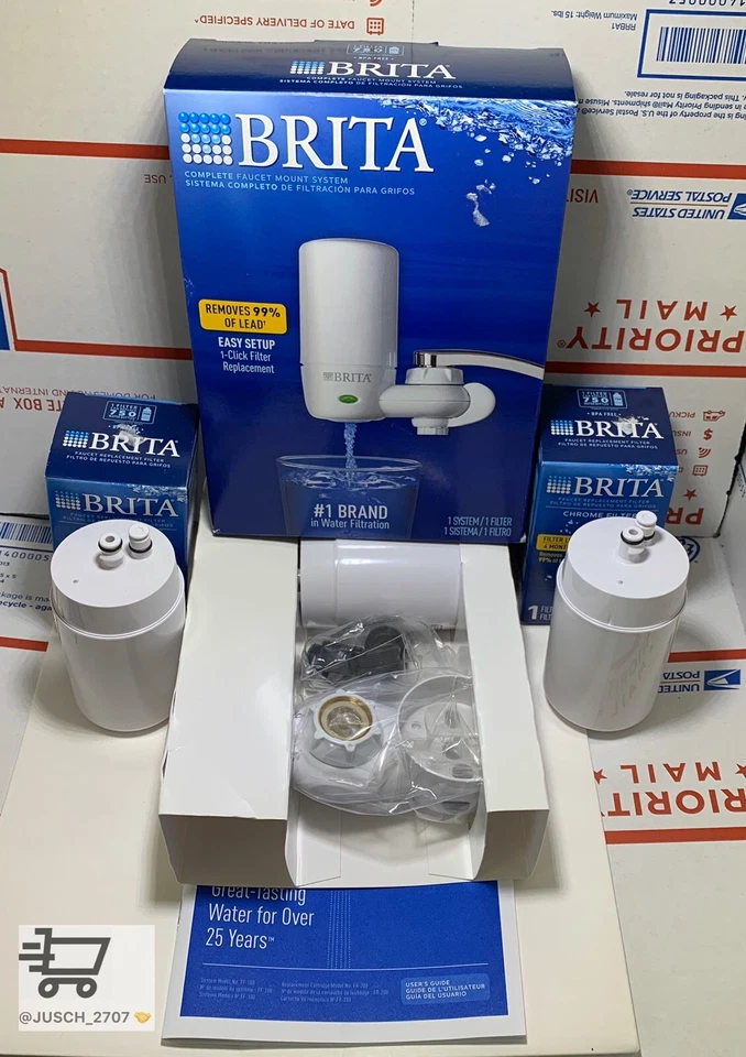 BRITA Faucet Mount WATER FILTRATION SYSTEM FILTER + 2 Filters Lot - New Open Box - Image 1 of 4