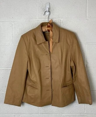LORD & TAYLOR Genuine 100% LEATHER JACKET Blazer Med 12 Camel Tan Brown - Image 1 of 4