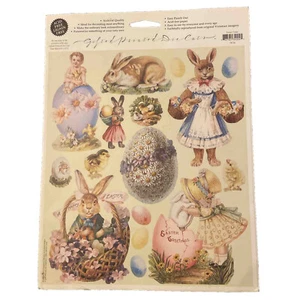 1998 John Grossman The Gifted Line Die Cut Basket Rabbits Bunny & Flowers NIP - Picture 1 of 13