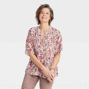 Knox Rose Kurzarm Henley Bluse Damen Medium Blumenmuster - Bild 1 von 10