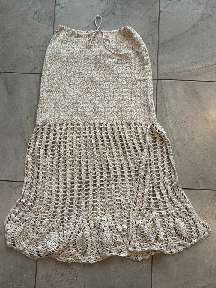 Suéter Tejido Bohemio Hippy Falda Transparente Crochet Hecho a Mano Vintage Años 70 Marfil XS/S Foto 1 de 4