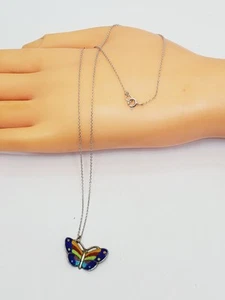 Vintage Sterling Silver 925 Enamel Butterfly Pendant Necklace (80) - Picture 1 of 7