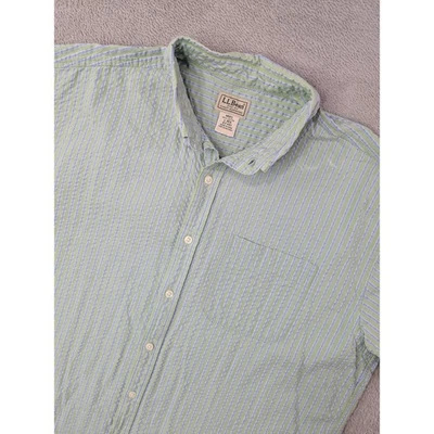 Camisa de hombre L.L.Bean grande a rayas verdes Seersucker manga corta abotonada Foto 1 de 4