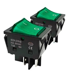 30A 250V KCD4 Rocker Switch DPST 4 Pin Green Lighted 120V Rocker Toggle Switch - Picture 1 of 6