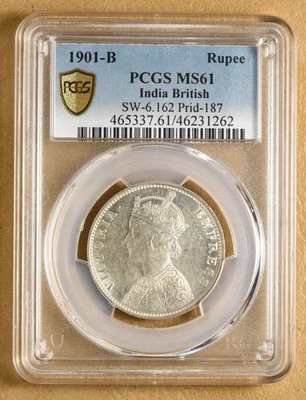 Rupia India Británica 1901 B 'SW-6.162 Prid-187' graduación profesional MS61 Foto 1 de 4