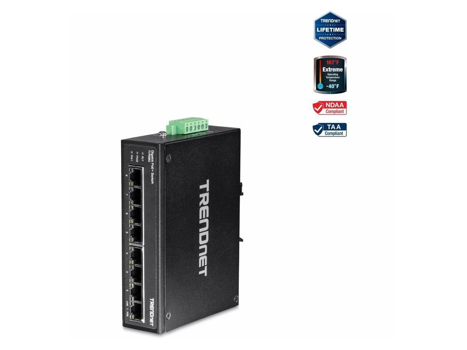 TRENDnet 8-port Hardened Industrial Unmanaged Gigabit Poe Din-rail Switch 200w