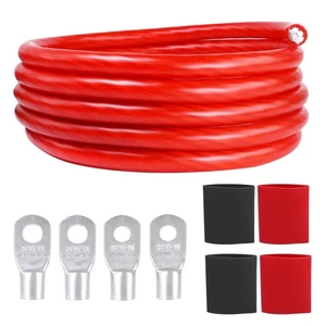 2/0 Gauge RV Solar Battery Cable 12 Feet Red Wire & SC Cable Lugs & Shrink Tubes - Picture 1 of 9