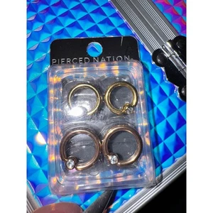 Pierced Nation 4pc 10G Gold and Rose Gold Horseshoe Rings with Gems - New - Picture 1 of 5