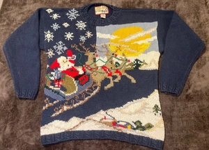 Maglione Babbo Natale Vintage Crystal-Kobe Natale, Donna Taglia L, Blu Navy 🎅 🦌 - Foto 1 di 14