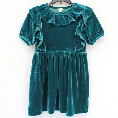 Vestido J.Crew Terciopelo Verde Esmeralda Niños Navidad Vacaciones Volantes Talla 7 Años Foto 1 de 4