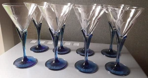 Set of 8 House of Courvoisier Cognac Cocktail Martini Glasses Blue Stem - Picture 1 of 10