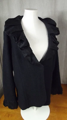 Cárdigan rosetas Soft Surroundings para mujer Plus 1X mezcla de lana negra con un botón Foto 1 de 4