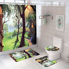 Forest House Flower Waterproof Shower Curtain Bath Mat Rug Toilet Lid Cover