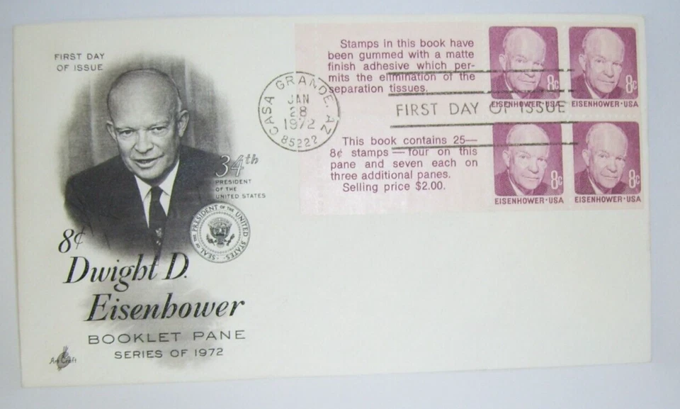 1972 First Day of Issue Dwight D. Eisenhower 34th President Casa Grande AZ Post - Image 1 of 1