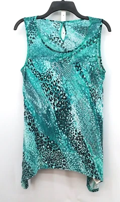 Camiseta sin mangas Dana Buchman para mujer túnica azul verdoso mediano cuello redondo Foto 1 de 4