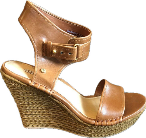 NOS NUOVO MSRP $150 UGG sandalo zeppa platform morbida pelle marrone US 8 5 M 9 M 39 5