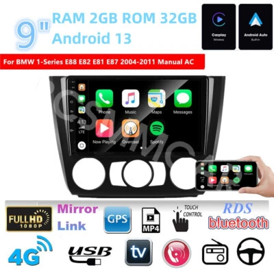 Radio con pantalla táctil de coche para Carplay apto para BMW Serie 1 E87 Manual A/C 2004-2011 Foto 1 de 4