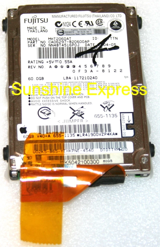 OEM Apple 655-1135 Fujitsu 60GB 2.5" IDE Hard Drive MHT2060AT - Image 1 of 1
