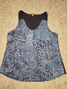 Tommy Bahama Shirt Womens Large Blue Leaves Print Linen Blend Tank Top - Picture 1 of 10