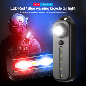 LED Red Blue Shoulder Police Light Clip Flashing Warning Safety Flashlight Bike