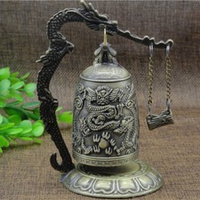 Dragon Bell Hang Decoration Buddhist Bell Good Luck Bell Bronze Lock Monk GA