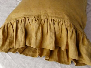 Linen Stone Washed Pillow Case with Ruffles on one side pillowcase sham cover - Picture 1 of 4